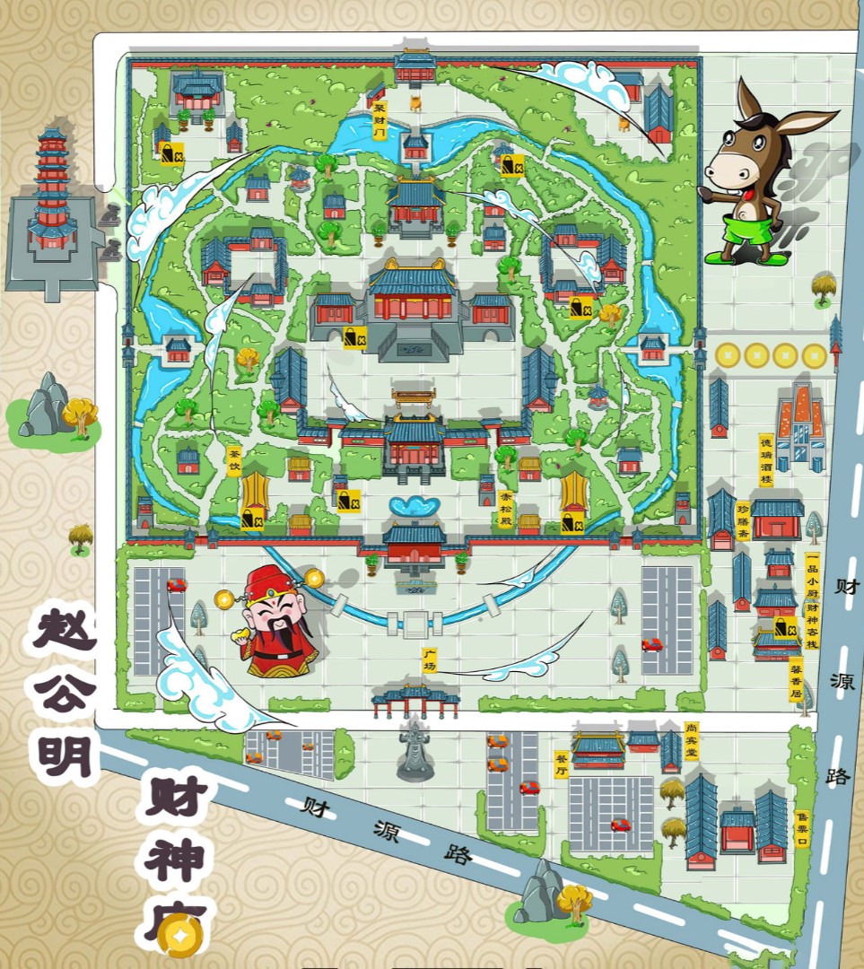 元江寺庙类手绘地图